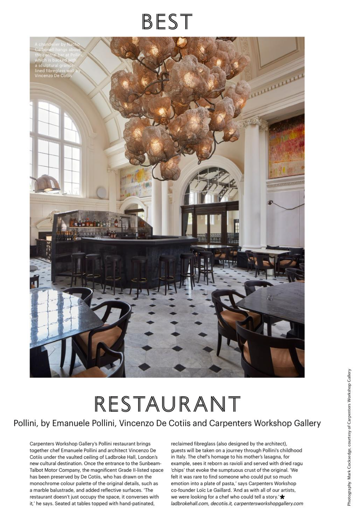 Pollini wins Best Restaurant in the Wallpaper* Design Awards 2024